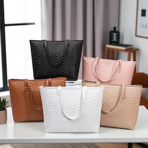 Large Capacity Handbag for Women | Elegant Solid Color Shoulder Bag | Minimalist Crossbody Purse with Wave Embroidery | Work & Travel Tote