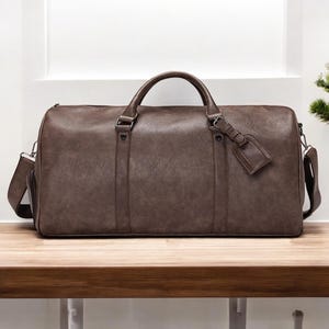 Premium Leather Duffle Bag | Men&#39;s Travel Weekender | Carry-On Luggage with Shoe Compartment | Vintage Overnight Bag | Unique Gift for Him