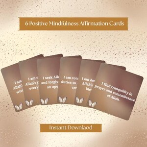 6 tarjetas de afirmación de atención plena positiva para niñas musulmanas, tarjetas de atención plena, mentalidad imprimible, tarjetas islámicas, tarjetas de afirmación diaria,