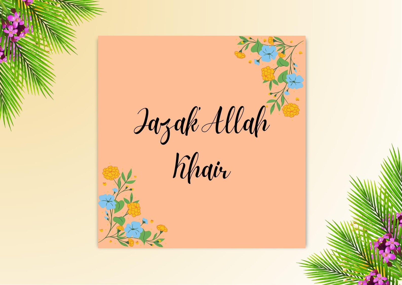 Jazakallah Khair Card, Jazakallah Orange Floral Card, Islam Thank You ...