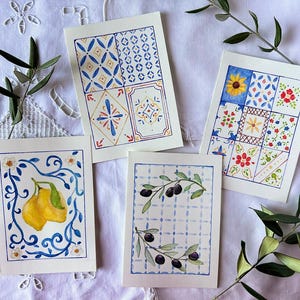 Biglietti d'augurioriginali dipinti a mano - set di 4 biglietti con Buste