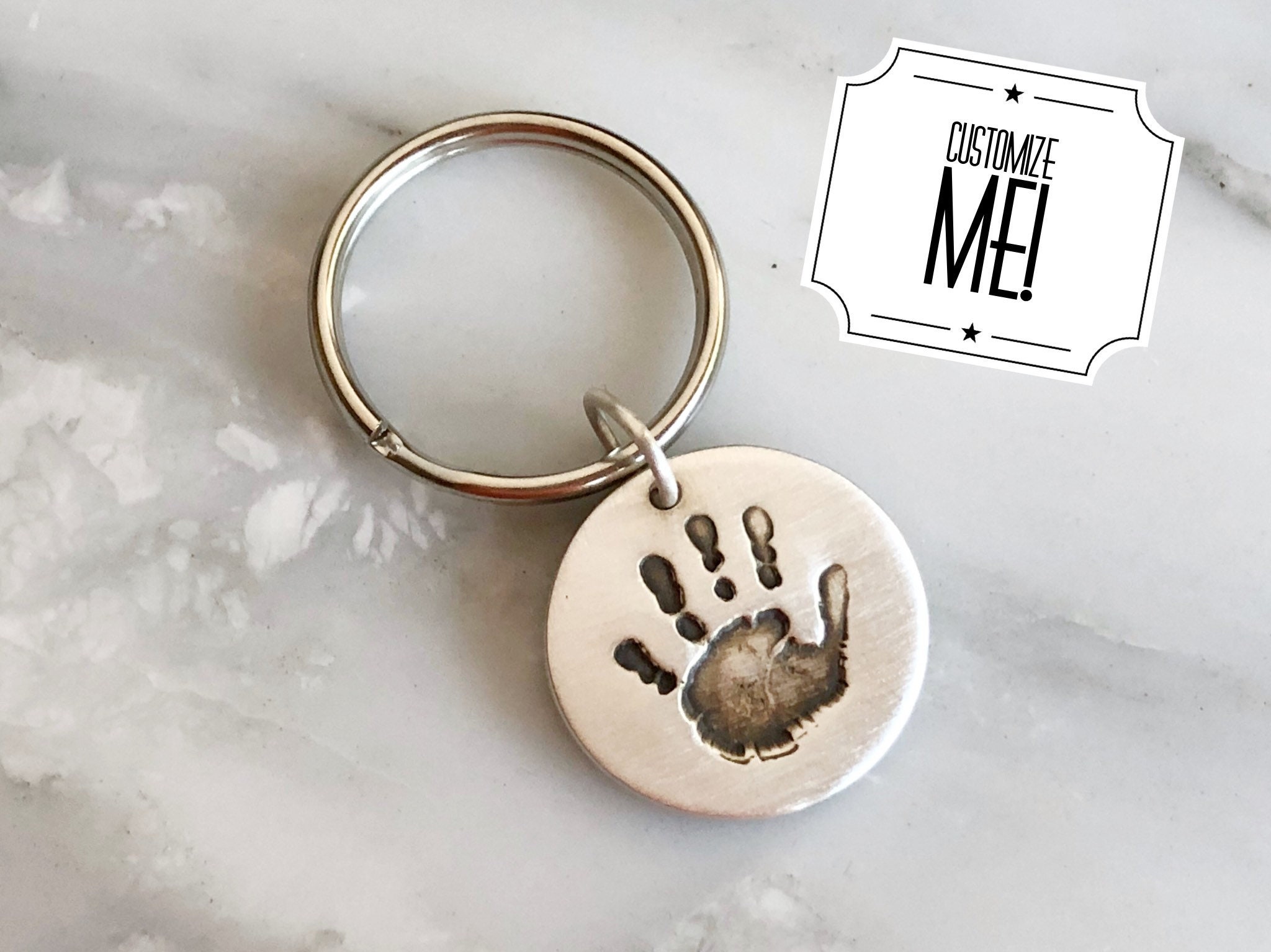 Handprint Keychain Footprint Keychain Personalized Keychain Etsy