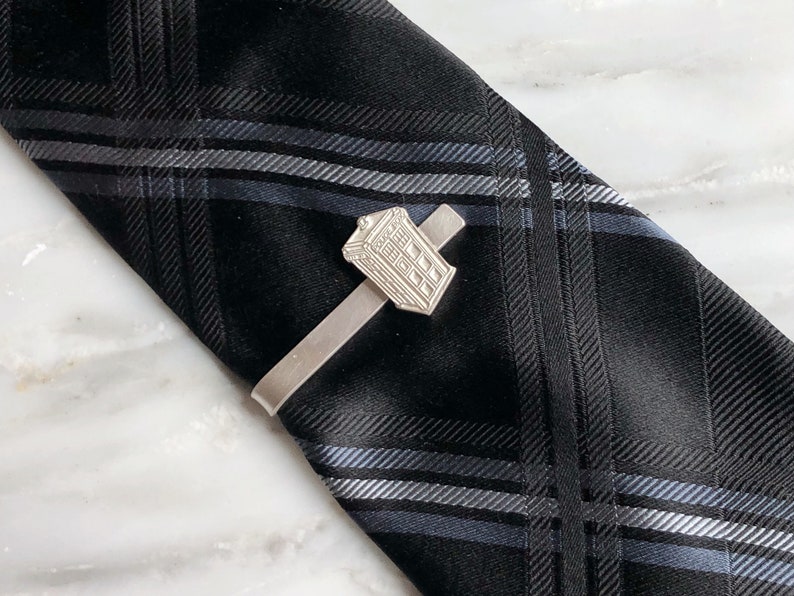 Geeky Tie Bar Tardis Tie Bar Sterling Silver Tie Bar Gift for Doctor Who Fans Doctor Who Tie Clip Whovian Tie Clip Dr Who Tie Bar