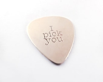 Personalized Sterling Silver I Pick You Engraved Guitar Pick, Custom Personalized Plectrum Gift, Groomsmen Gift, Valentines Gift for Him