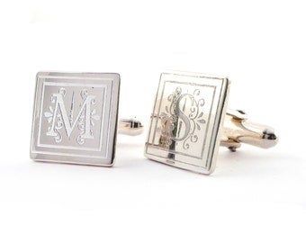 Sterling Silver Engraved Monogrammed Cufflinks, Personalized Dad Cuff Links Gift, Custom Gifts for Dads, Engraved Graduation Gift For Men