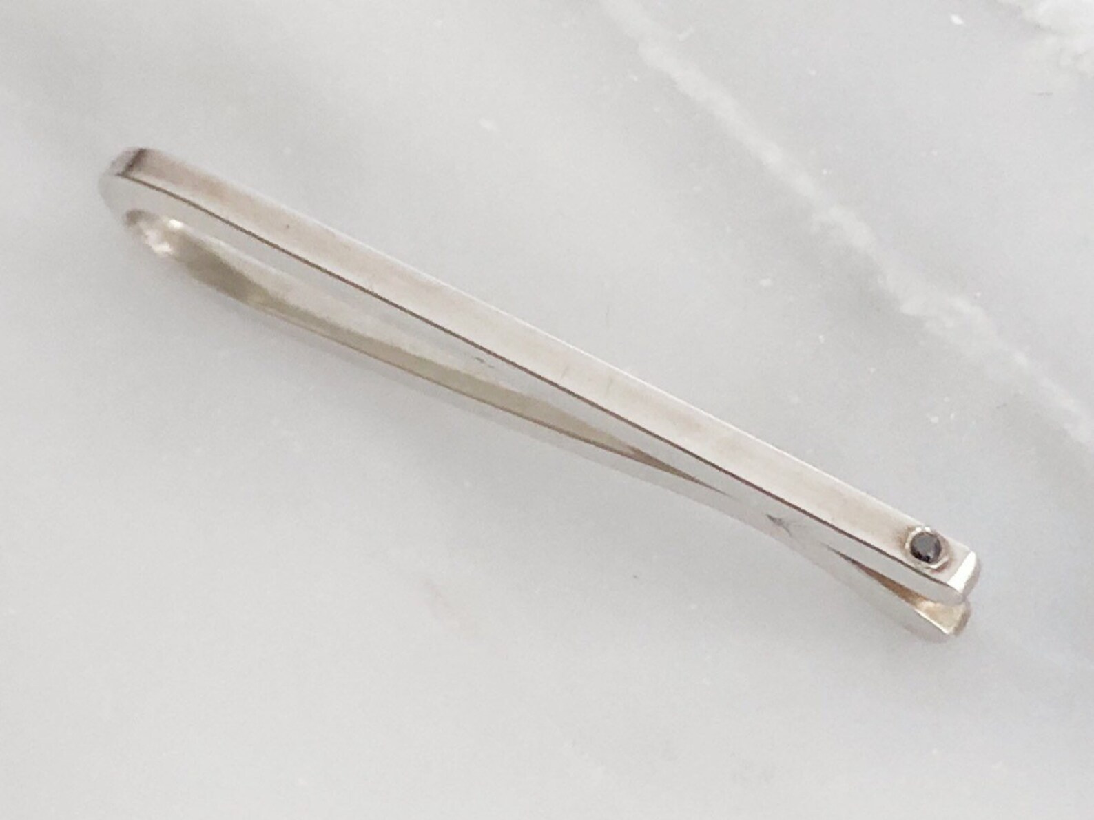 Sterling Silver Black Diamond Tie Bar Square Slide Tie Bar Etsy