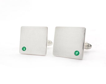 Sterling Silver Emerald Flush Set Cufflinks, Emerald Cuff Links, May Birthstone Cufflinks, Groomsmen Gifts, Groom Gift, Grad Gift for Men