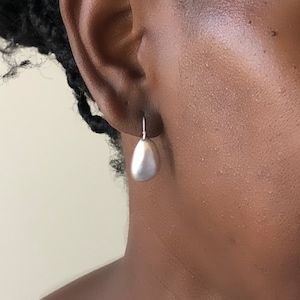 Small Beach Pebble Drop Earrings in Sterling Silver Beach Pebble Nature Inspired Drop Dangle Earrings