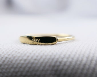 14k Yellow Gold Name Ring, Personalized Promise Ring, Custom Gold Mother's Name Ring, Skinny Delicate Gold Stacking Ring