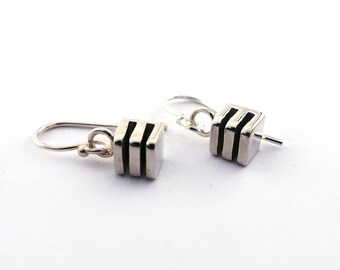 Sterling Silver Square Cube Dangle Minimal Earrings, Layer Earrings, Geometric Cut Out Drop Earrings, Cube Architecturally Inspired Earrings