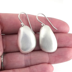 Large Beach Pebble Drop Earrings in Sterling Silver Beach Pebble Nature Inspired Drop Dangle Earrings
