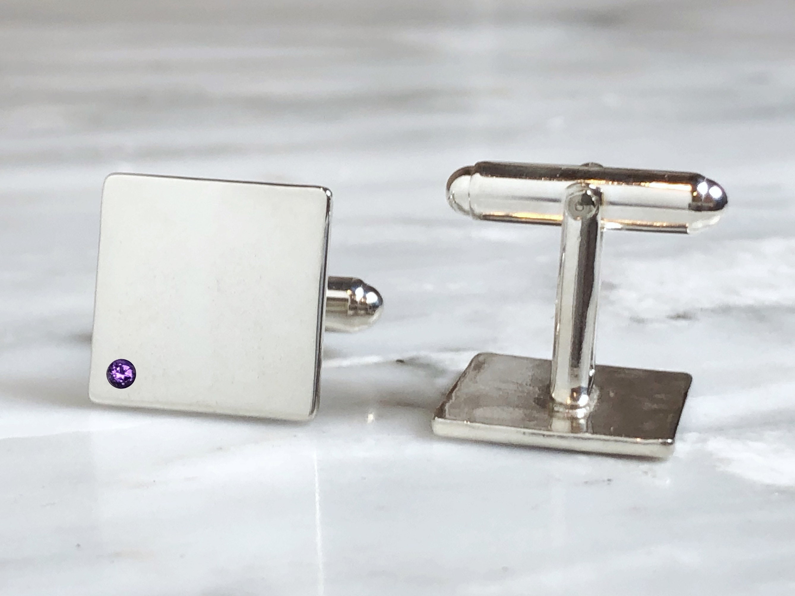 Sterling Silver Amethyst Flush Set Cufflinks Amethyst Cuff | Etsy