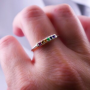 Rainbow Wedding Band Silver Rainbow Ring Silver Rainbow Gemstone Ring