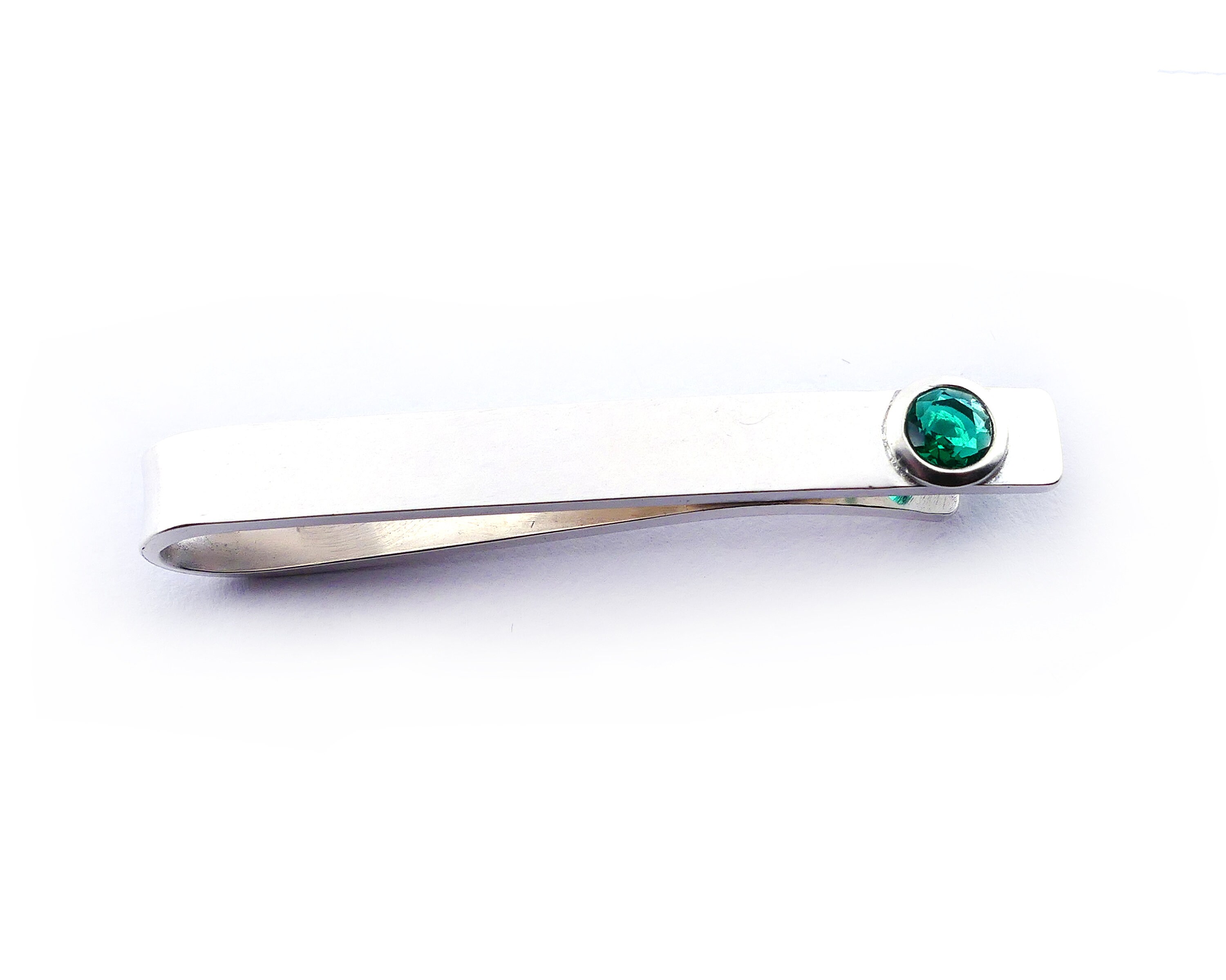Sterling Silver Emerald Slide Tie Bar Clip May Birthday Etsy UK