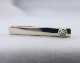 Sterling Silver Moissanite Slide Tie Bar Clip, 6th Wedding Anniversary Gift for Men, February Birthday Birthstone TieBar Gift for Husband