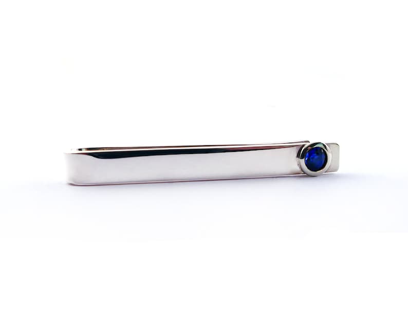 Sterling Silver Sapphire Slide Tie Bar Clip 45th Wedding Etsy