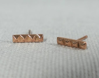 14k Rose Gold Pyramid Bar Stud Earrings, Dainty Bar Earrings, Minimal Studs, Modern Stud Earrings