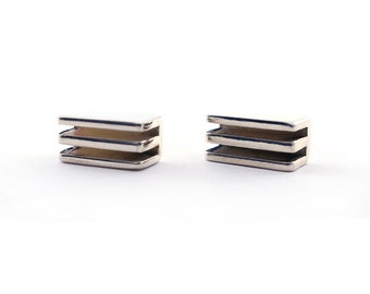 Sterling Silver Horizontal Bar Stud Earrings, Layer Earrings, Stud Geometric Cut Out Earrings, Rectangle Architectural Inspired Earrings