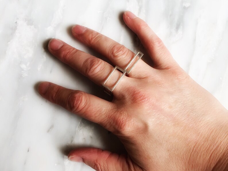 Modern Cube Stacking Ring Tall Sterling Silver Stacking Ring Geometric ...