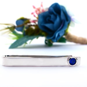 Sterling Silver Sapphire Slide Tie Bar Clip 45th Wedding Anniversary Gift for Men September Birthday Birthstone Tie Bar Gift for Grooms