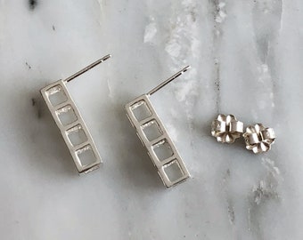 Sterling Silver 4 Cube Earrings, Minimal Stud Earrings, 3D Stud Earrings, Geometric Earrings, Small Contemporary Studs, Modern Studs, Cubes