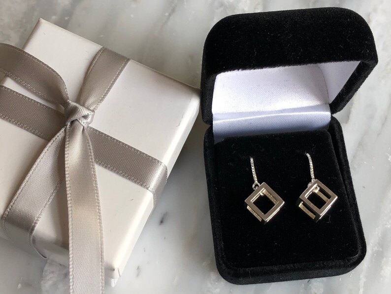 Sterling silver cube threader earrings 3D designed cubes Etsy