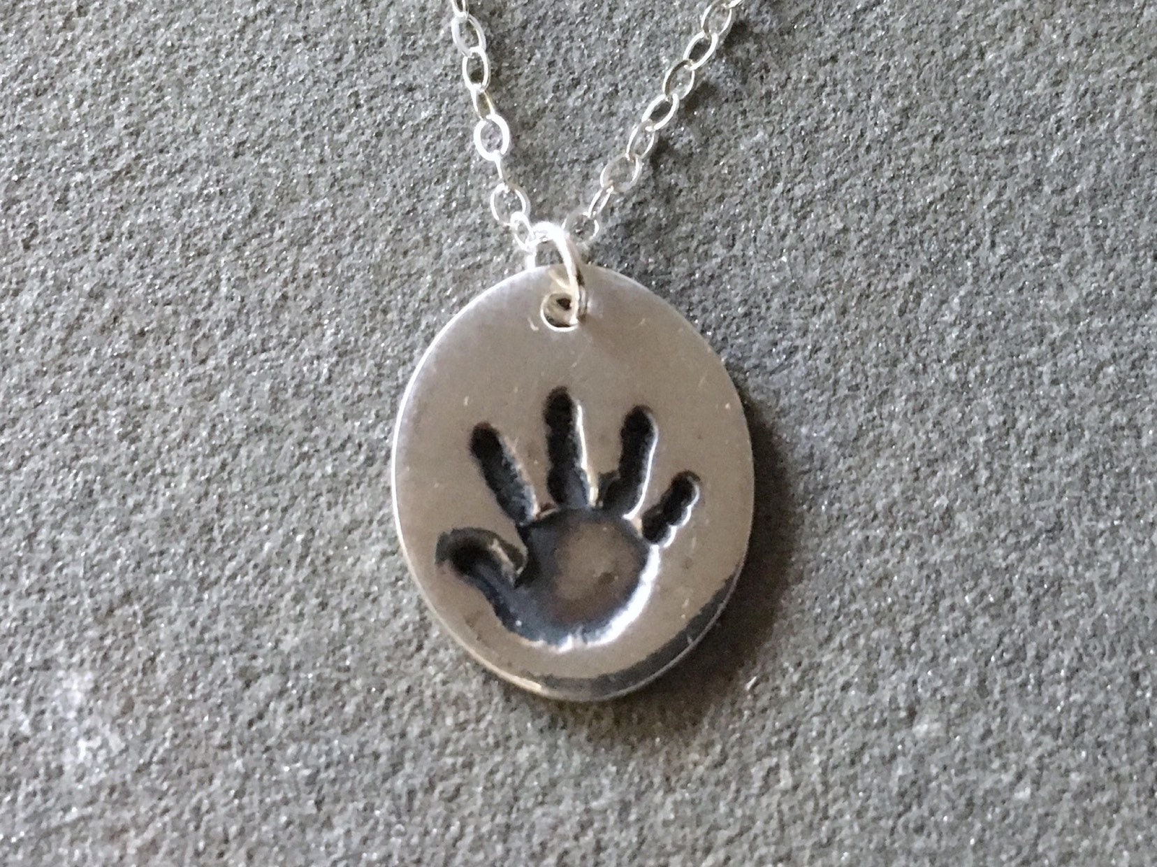 Baby Handprint Necklace Oval Shaped Personalized Footprint Etsy
