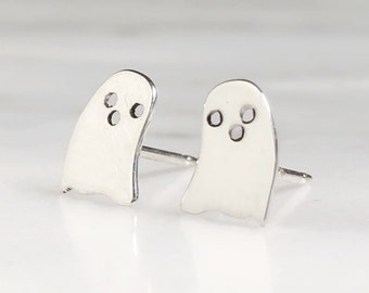 Sterling Silver Ghost Earrings, Studs, Halloween Earrings, Ghost Earrings Silver Studs, Ghoulish Earrings, Halloween Jewelry, Casper Ghost