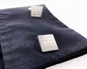 Sterling Silver LOVE Binary Code Cufflinks Gifts for Techies Gifts for Geeks Geeky Cuff link Wedding Day Gift for Groom Groomsmen Gifts