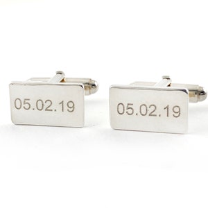 Sterling Silver Wedding Date Cufflinks Custom Cuff links Engraved Cufflinks Grooms Cufflinks Gifts for Grooms Groomsmen Cuff Links