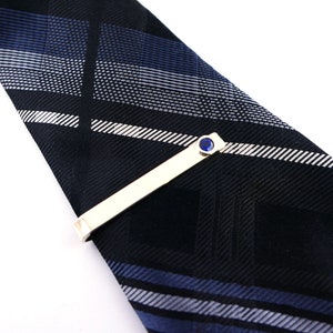 Sterling Silver Sapphire Slide Tie Bar Clip, 45th Wedding Anniversary Gift for Men, September Birthday Birthstone Tie Bar Gift for Grooms image 3