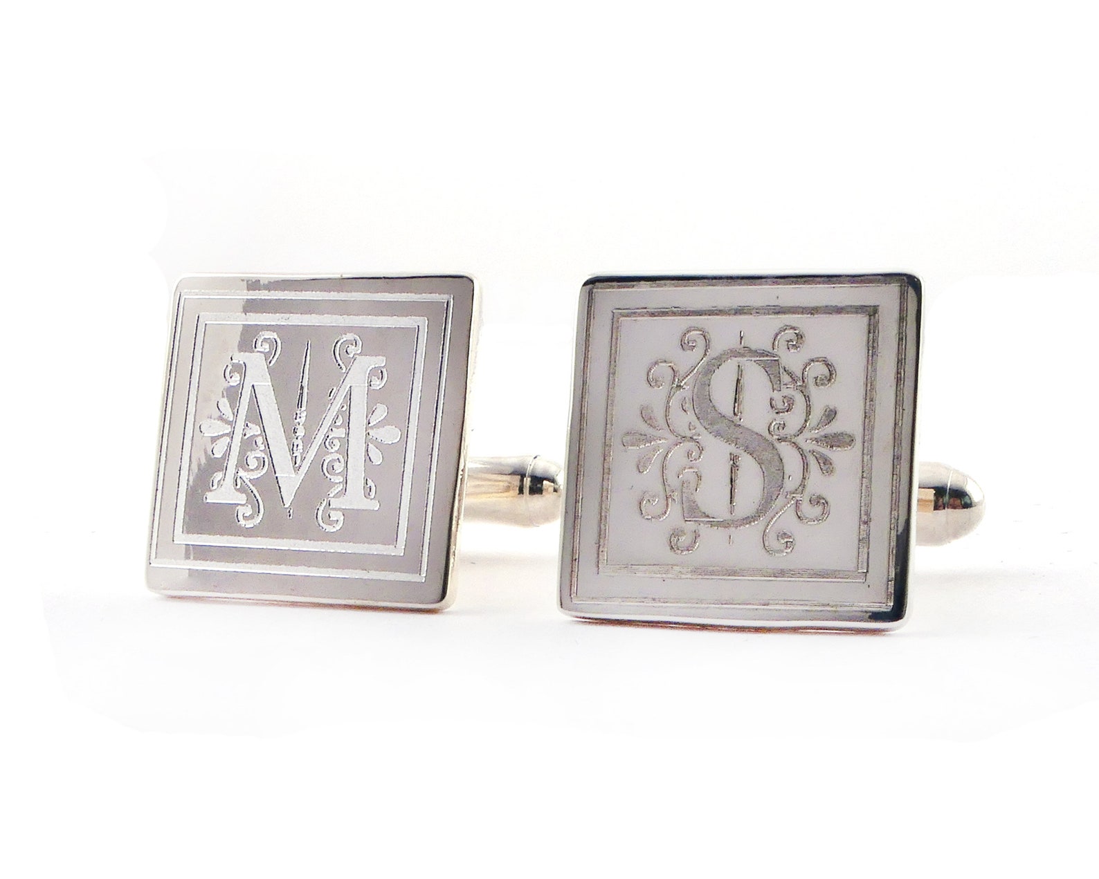 Sterling Silver Engraved Monogrammed Cufflinks Personalized - Etsy