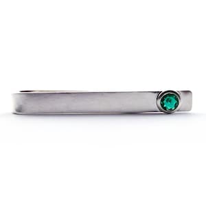 Sterling Silver Emerald Slide Tie Bar Clip May Birthday Birthstone TieBar Gift Gift for Grooms Groomsmen Dad Husband, Man