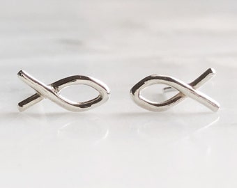 Christian Fish Symbol Stud Earrings, Fish Earrings, Sterling Silver ICHTHUS Studs, IXTHUS, Christian Earrings, Religious jewelry, easter