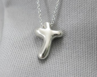 Organic Cross Necklace in Sterling Silver, Christian Gift for Her, Cross Necklace Woman, Cross Pendant Necklace