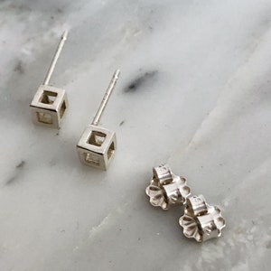 Orecchini A Bottone Cubo In Argento 925 | 6 Mm, Semplici E Minimal | Gioielli Da Donna In Argento Sterling