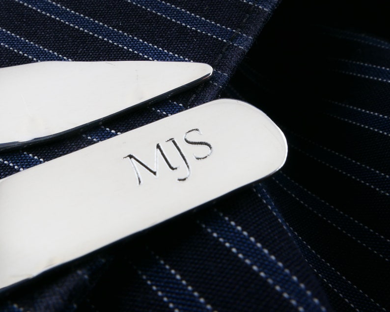 Sterling Silver Personalized Collar Stays Engraved Collar Etsy