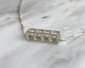 Four Stacking Cube Necklace, Sterling Silver Minimal Necklace, 3D Cube Pendant, Small Cube Necklace, Geometric Pendant, Minimal Necklace