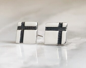 Delicate Geometric Sterling Silver Studs, Contemporary Studs Earrings, Geometric Studs, Minimal Earrings