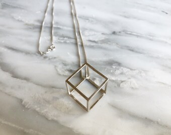 3D Cube Necklace, Cube Pendant, 3D Designed Necklace, 3D Printed Necklace, Geometric Necklace, Modern Necklace, Stacking Necklace