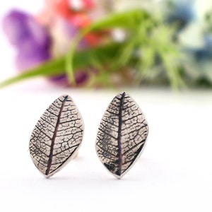 Sterling Silver Leaf Stud Earrings Nature Inspired Earrings Nature Stud Earrings Fall Jewelry Fall Stud Earrings Vein Leaf Studs, Leaf