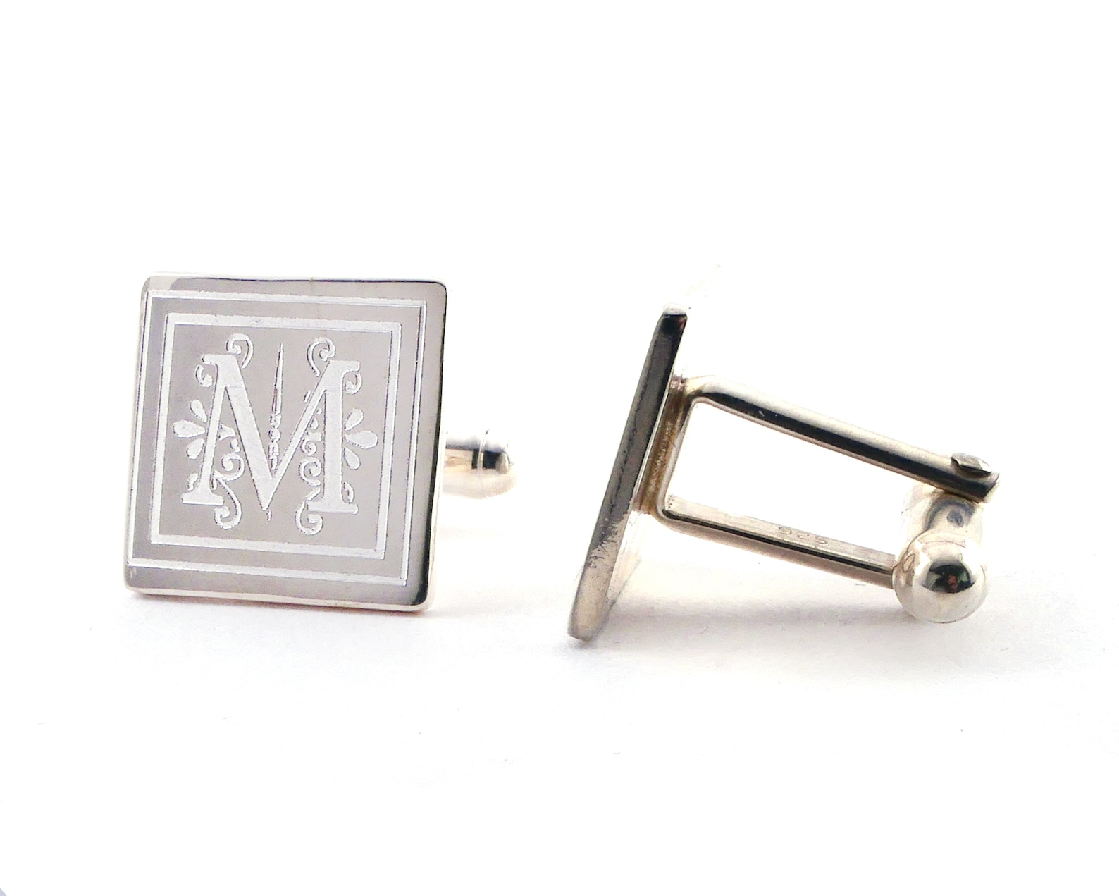 Sterling Silver Engraved Monogrammed Cufflinks Personalized - Etsy