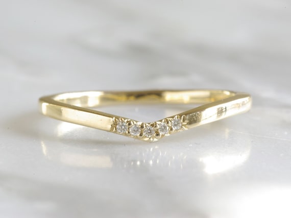 14K Solid Gold Wishbone Chevron V Stackable Ring Size 6 US