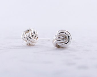 Knot Earrings, Nautical Knot Stud Earrings, Love Knot Earrings, Silver Knot Studs