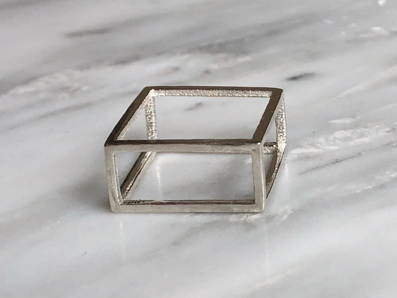Cube Stackable Rings Modern Cube Stacking Ring Tall Sterling Silver Stacking Ring Geometric ...