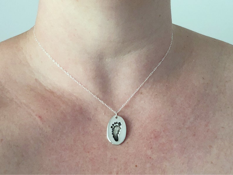 Baby Handprint Necklace Oval Shaped Personalized Footprint Etsy