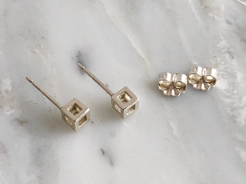 Silver cube earrings Clearance