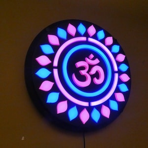 Om LED Light Mandala Wall Art – Illuminated Yoga Decor | Om Symbol Neon Sign | Spiritual Gift