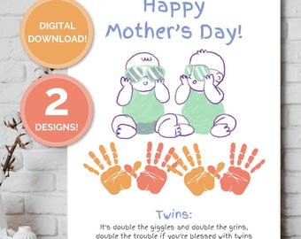 Printable Twins Mother's Day Art Print Handprint Love Mom Mother