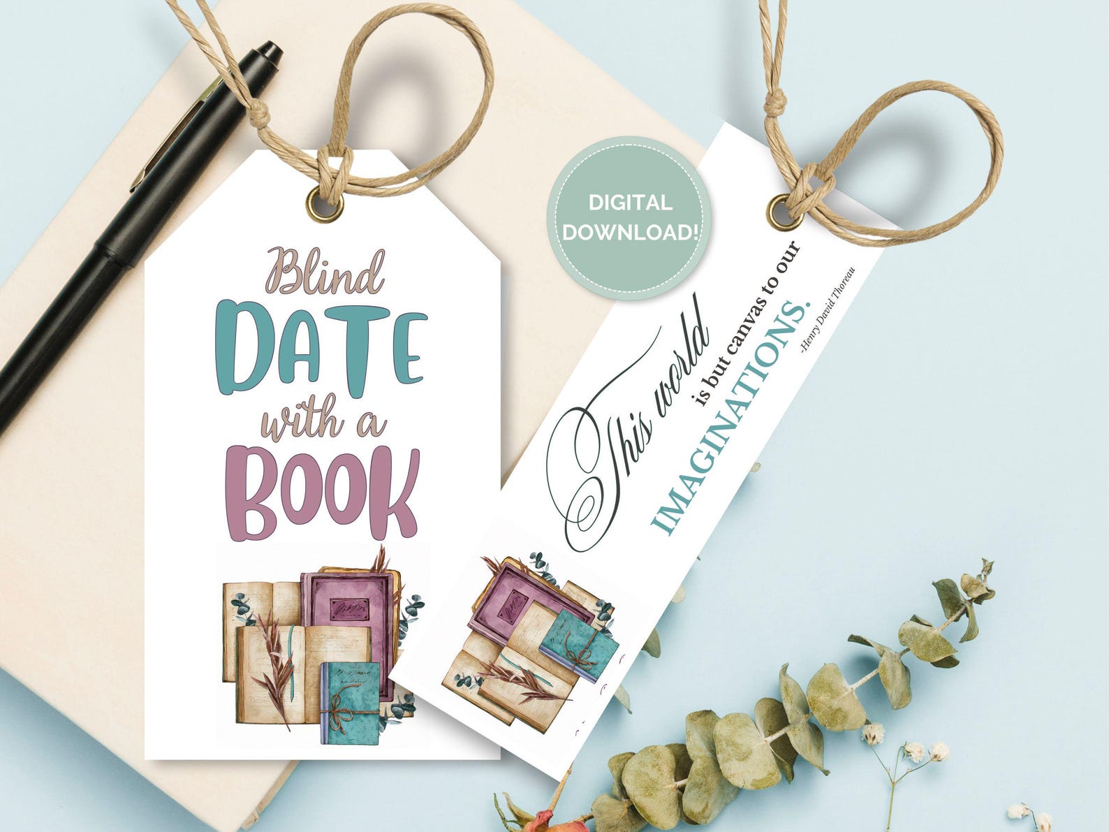 Blind Date With a Book Printable Set, Book Tags, Bookmarks Bundle, Book